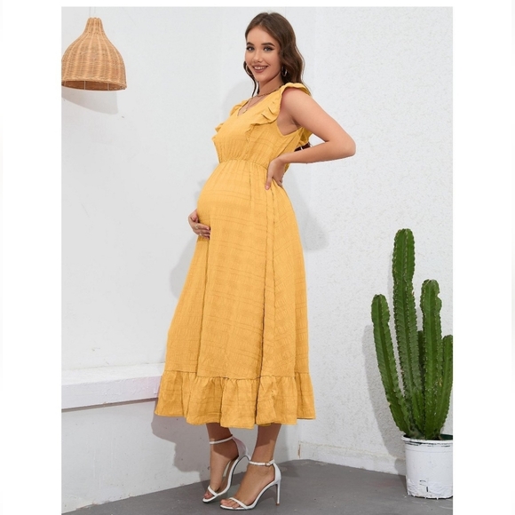 Coolmee Women's Summer Boho Dress Ruffle Cap Sleeve V-Neck Maternity M - Picture 2 of 15